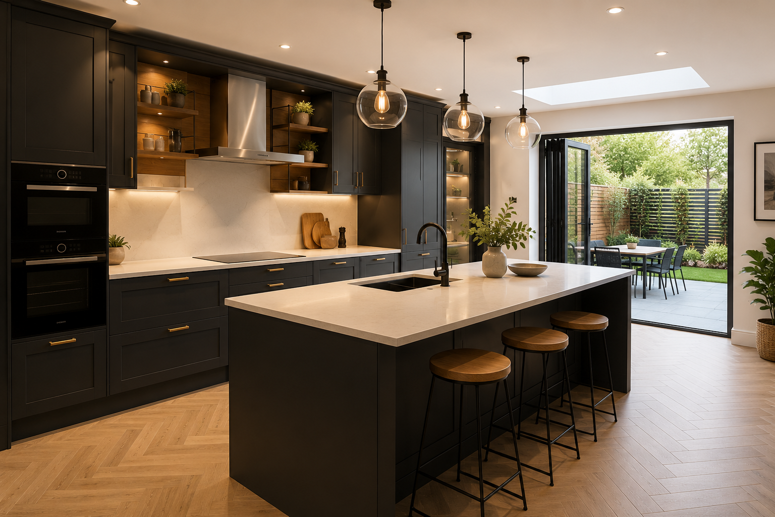 Modern kitchen refurbishment with fitted units and worktops